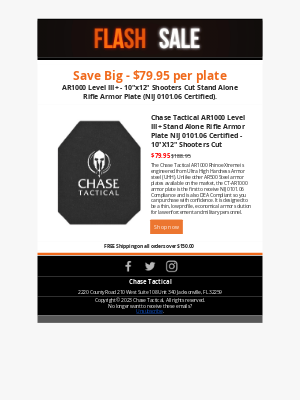Chase Tactical - 🔥🔥 Level III+ Plate Special Pricing - AR1000 NIJ Certified