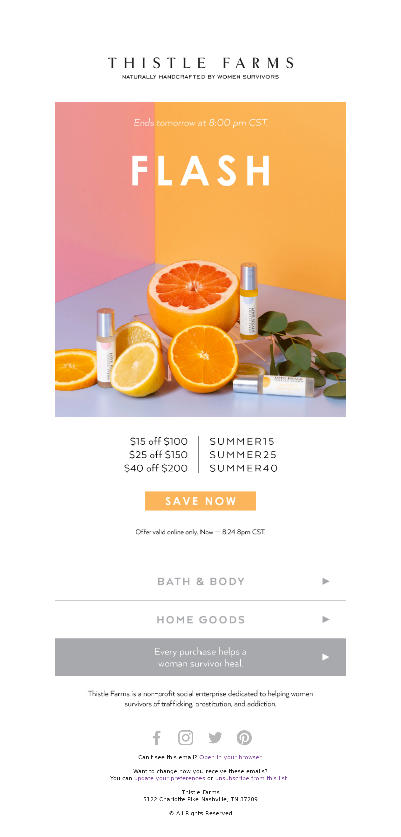 promotional email from Thistle Farms