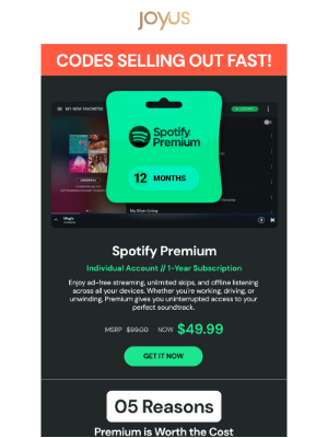 Joyus - Spotify Premium is on Sale for Only $50 Today.