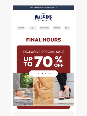 The Walking Company - ⏰ Final Hours: Up to 70% Off—Don’t Miss Out!