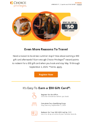 Choice Hotels - Reminder: Stay 2x To Earn a $50 Gift Card!