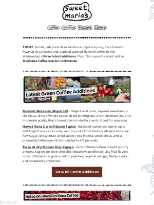 Sweet Maria’s Coffee - Hawaiian Kona Coffee, Back For A Limited Time