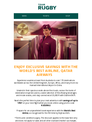 Australian Rugby Union (Australia) - Enjoy exclusive savings with the World’s Best Airline, Qatar Airways ✈️