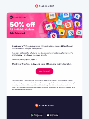 Pluralsight - Sale extended: Save 50% on in-demand tech skills