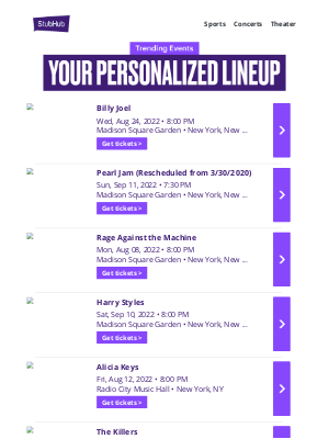 StubHub - Your event lineup