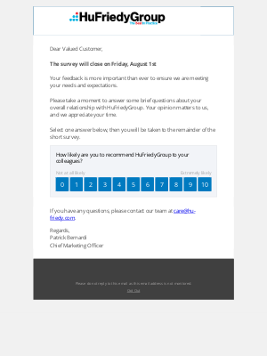 HuFriedyGroup - Final Reminder: We Need Your Feedback