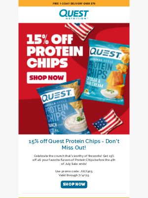Quest Nutrition - Stars, Stripes, & 15% Off All Protein Chips