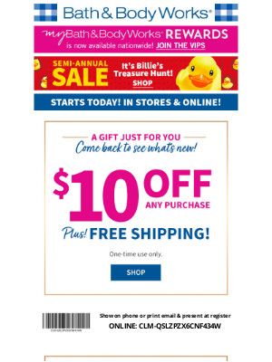 Bath & Body Works - Sale's happening—get $10 off right now! 🕒