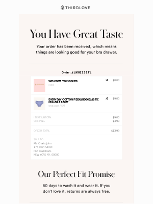 Confirmation email with shipping information from ThirdLove