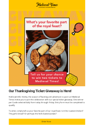 Medieval Times - Thanksgiving Giveaway—Enter for Your Chance to Win! 🍗