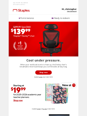 Staples - Now $139.99. Was $299.99. (The math is mathin’.)