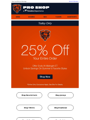 Chicago Bears - Hurry, 25% Off Ends Tonight!