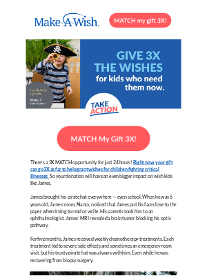 Make-A-Wish America - 🏴‍☠️ This 3X MATCH expires in 24 hours!