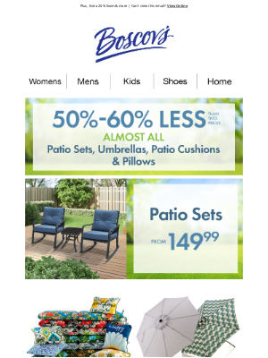 Boscov's - 50%-60% on Patio Dining, Umbrellas & More!