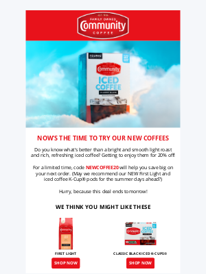 Community Coffee - Try our new coffees at 20% off 😎