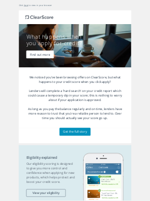ClearScore (UK) - What happens to your credit score when you click apply