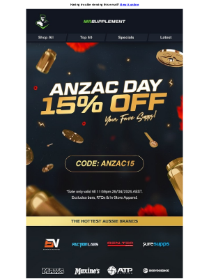 Mr supplement (Australia) - Anzac Day 15% Off Sale