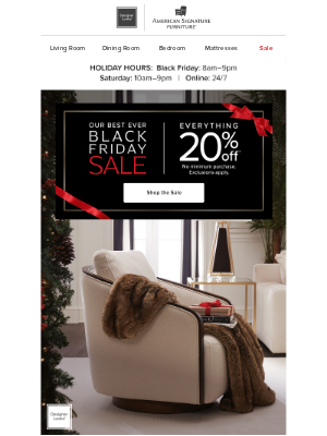 Ashley Furniture Industries - Black Friday 🏃🏻‍♂️ Hurry, 20% off everything won’t last long…