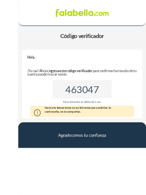 Falabella (Colombia) - Confirma la creación de tu cuenta