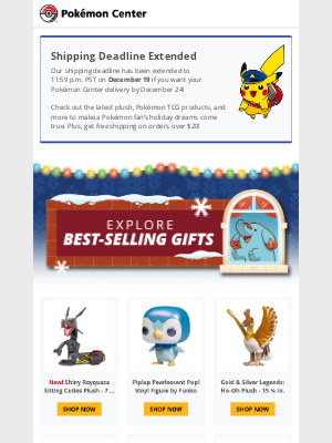 Pokémon Center - Shipping Deadline Extended