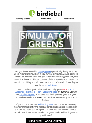 Birdie Ball - Simulator Greens + Free 2' x 12' Green!