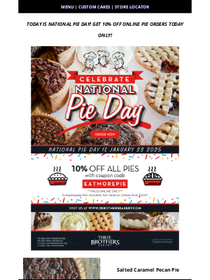 Three Brothers Bakery - 🍰 GET 10% OFF ONLINE PIE ORDERS TODAY!