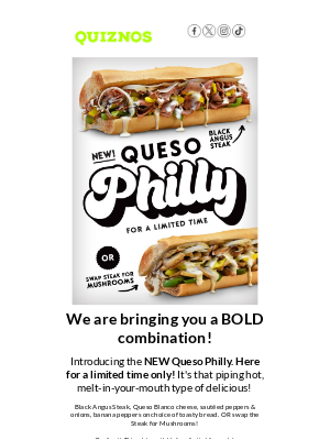 Quiznos - Our NEW Queso Philly sub is out of this world 🚀🌎😋