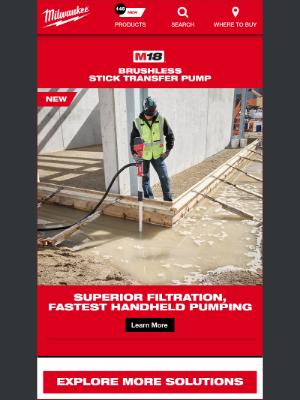 Milwaukee Tool - Now Available! M18™ Brushless Stick Transfer Pump
