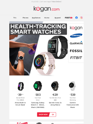 Kogan - Save on Garmin, Fitbit, & More Big Brand Smart Watches - Don't Miss Out on Great Smart Watch Deals