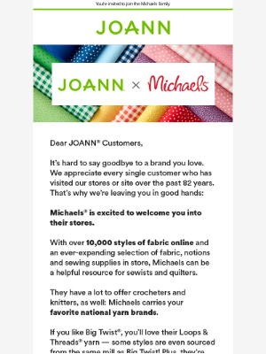 Joann Stores - ❤️‍🩹 Goodbyes, Hellos, and an Offer for you ❤️‍🩹