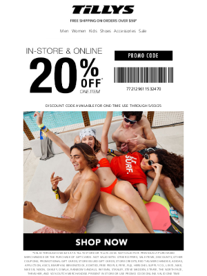 Tillys - Just for You 📣 20% Off 1 Item