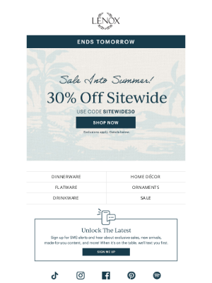 Lenox - Sitewide Savings End Tomorrow!