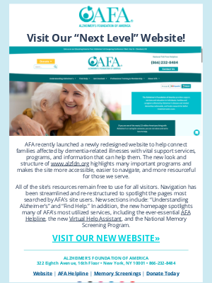 Alzheimer's Foundation of America - Visit Our New “Next Level” Website!
