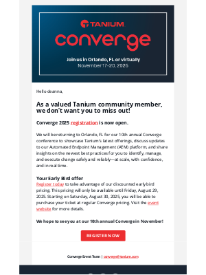 Tanium - Register for Converge while Early Bird pricing lasts!