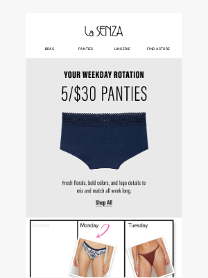 La Senza - Your Weekly Panty Rotation — 5 for $30 ✨