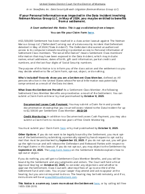 Neiman Marcus - NEIMAN MARCUS COURT ORDERED NOTICE OF CLASS ACTION SETTLEMENT