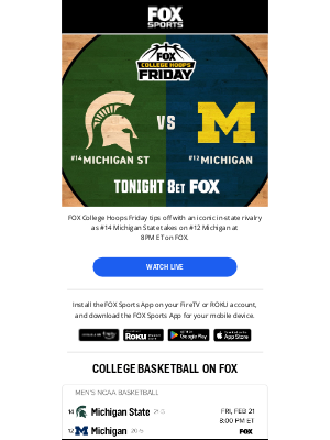 Fox Networks Group - Friday Hoops: #14 Michigan State vs. #12 Michigan 🏀