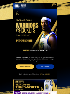 Golden State Warriors - Bring the Noise. Game 6 Tips Tomorrow at 6PM!
