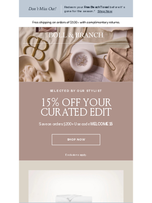 Boll & Branch - 15% Off: Your Monthly Edit Is In →