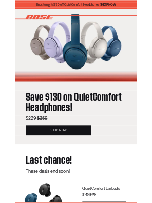 Bose - Ends tonight: save $130 on QuietComfort Headphones!
