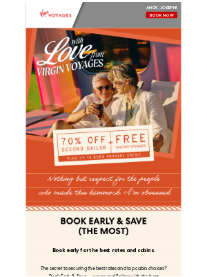 Virgin Voyages - Salt air, now for 70% off your 2nd Sailor 🌊