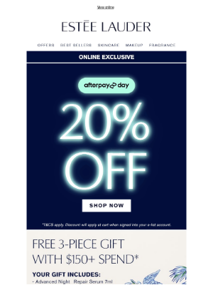 The Estee Lauder (Australia) - 20% off + bonus 3-piece gift and more!