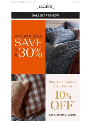 Adairs (AU) - SALE STARTS NOW + Linen Lovers Take a Further 10% Off! Ends Tues