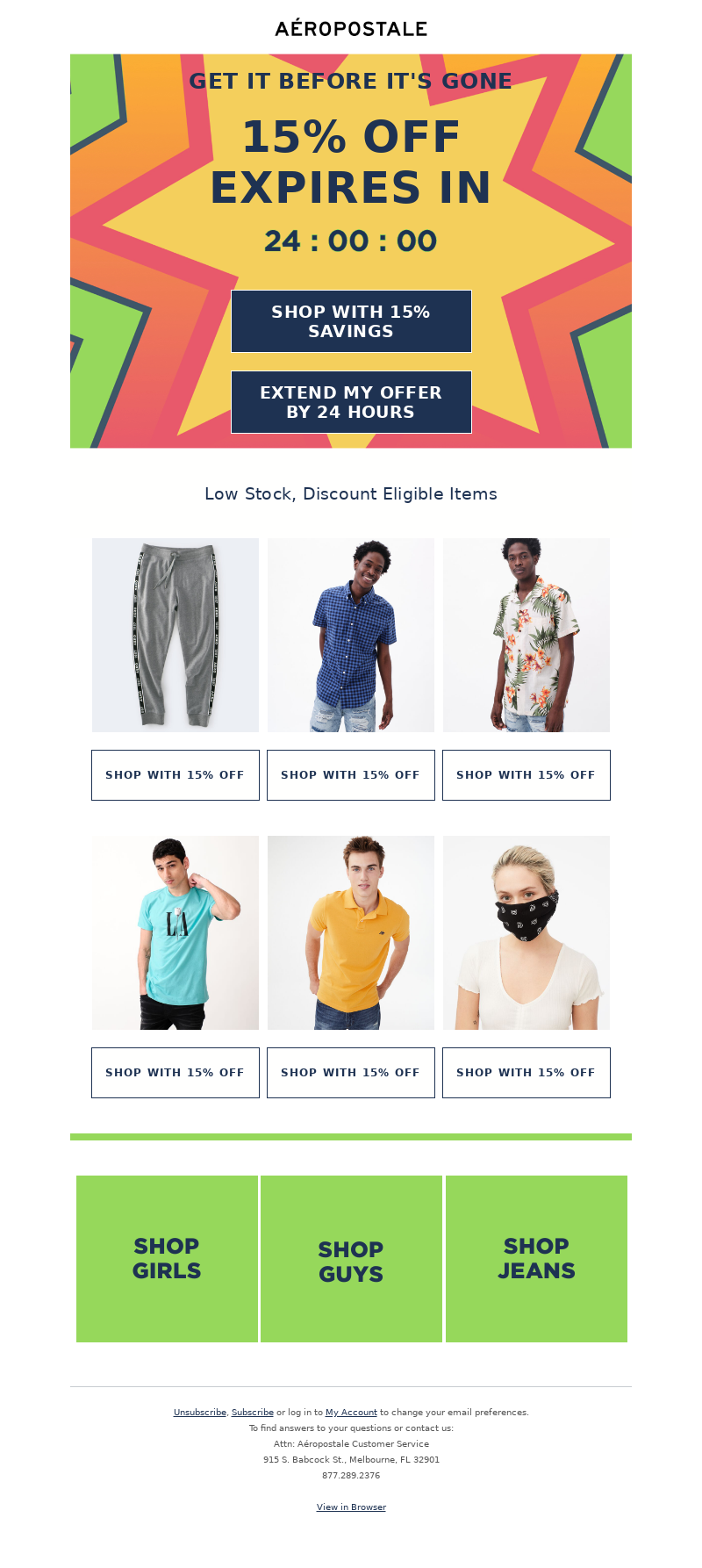 Aeropostale - Your 15% off expires in 24 hours