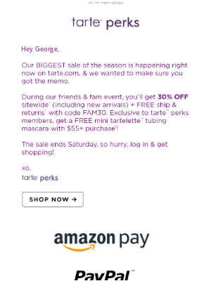 Tarte Cosmetics - George, VIP offer just for YOU!