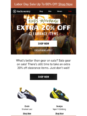 Backcountry - EXTRA 20% off clearance ends tomorrow!