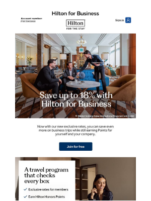 Hilton Hotels & Resorts - Valued Member, save up to 18% on business stays.