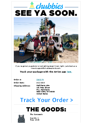 Shipping email from Chubbies