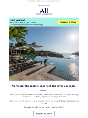 Accor Hotels - Extraordinary experiences you'll love: how do 4x Reward points sound to you? 💗
