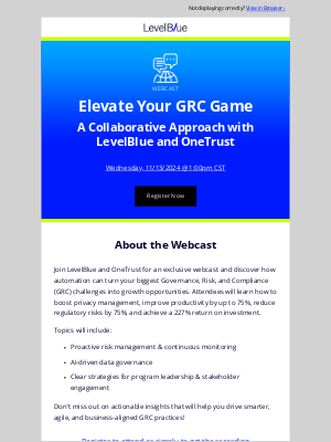 Cyber Security - Webcast Tomorrow: Elevate Your GRC Game